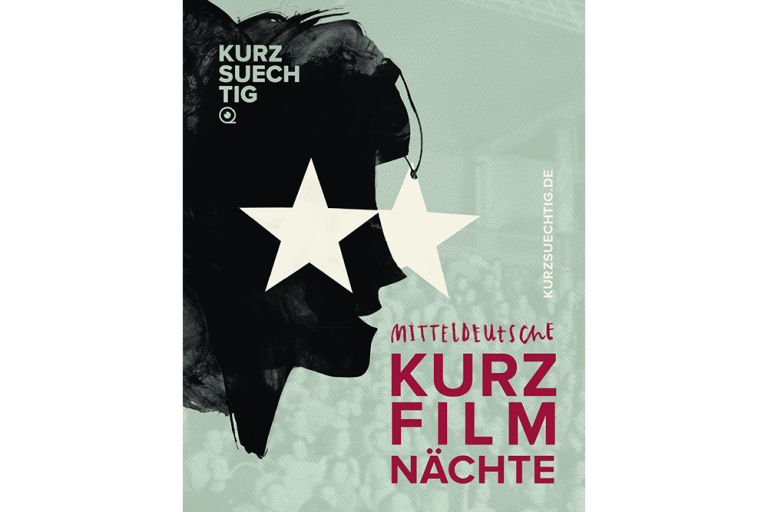 Das Plakat für die Kurzfilmnächte zeigt die Silhouette eines Gesichts, dessen Augen Sterne sind.