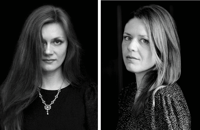 Schwarz-Weiß-Portraits der beiden Künstlerinnen nebeneinander