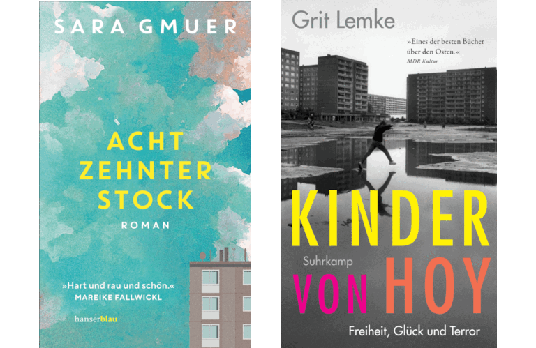 Die Cover beider Bücher nebeneinander mit Bildern von Plattenbauten