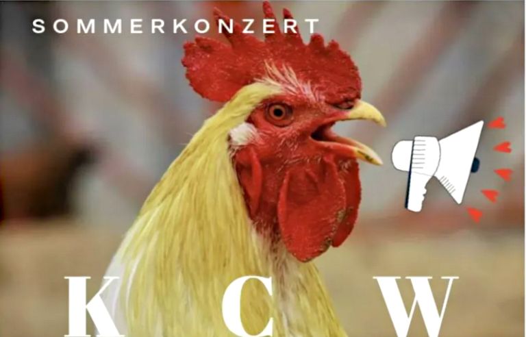 Auf der Grafik zum Konzert ist ein Hahn und ein Megaphon zu sehen.
