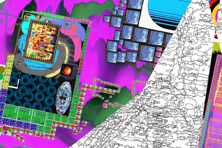 Abstrakte Grafik mit Mustern und Strukturen, die teilweise an Online-Spiele erinnern