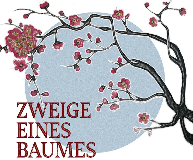 Grafik, die Äste eines Baumes mit roten Blüten zeigt