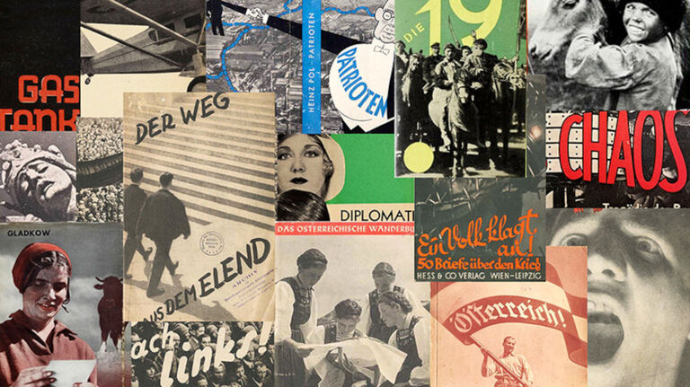 Eine Collage aus Buchumschlägen von Büchern der 30ger Jahre