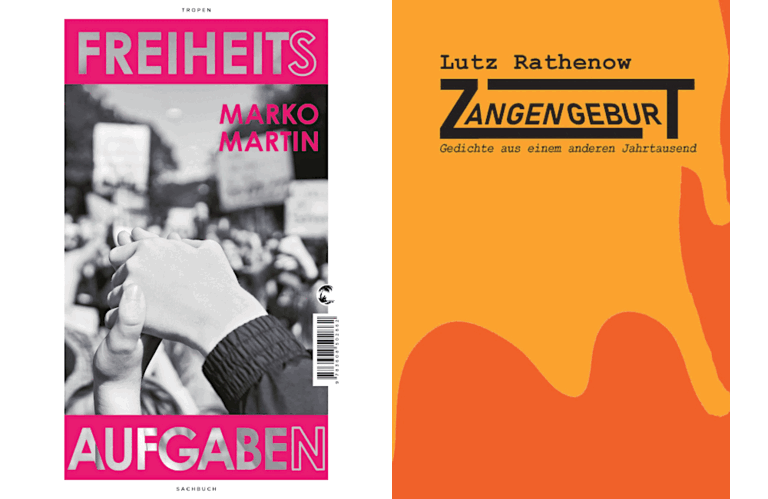 Beide Buchcover nebeneinander, eines mit einem Foto einer Demonstration und eines mit einer abstrakten Grafik