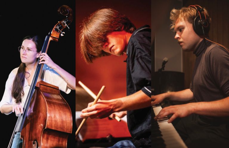Collage aus den Fotos der Musikerin und der beiden Musiker