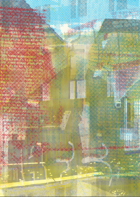 Grafik, auf der sich Ansichten von Gebäuden überlagern