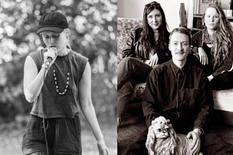 zwei Schwarz-Weiß-Fotos der Sängerin und des Trios nebeneinander