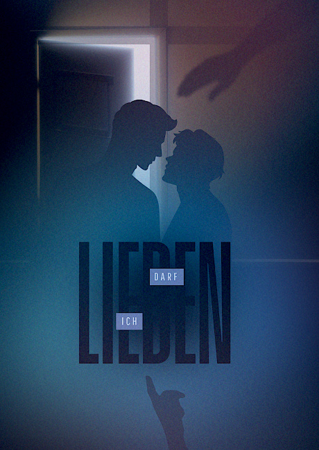 Die Grafik zum Theaterstück zeigt schemenhaft zwei Junge Männer, die sich nah gegenüberstehen