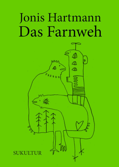 Auf dem Buchcover ist eine Zeichnung von Fantasiewesen zu sehen, die Hühner aber auch Häuser sein könnten.