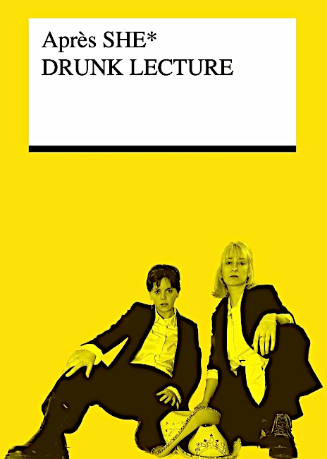 Gelb eingefärbtes Foto zweier Frauen in schwarzen Anzügen, die auf dem Boden sitzen