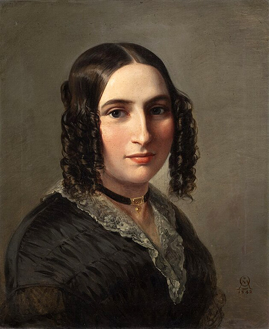 Portrait von Fanny Hensel auf einem Ölgemälde von Moritz Daniel Oppenheim.