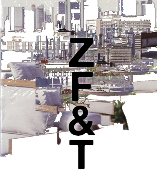 Die Grafik enthält eine Collage aus schwer erkennbaren Fotomotiven und den vertikalen Schriftzug "ZF&T".