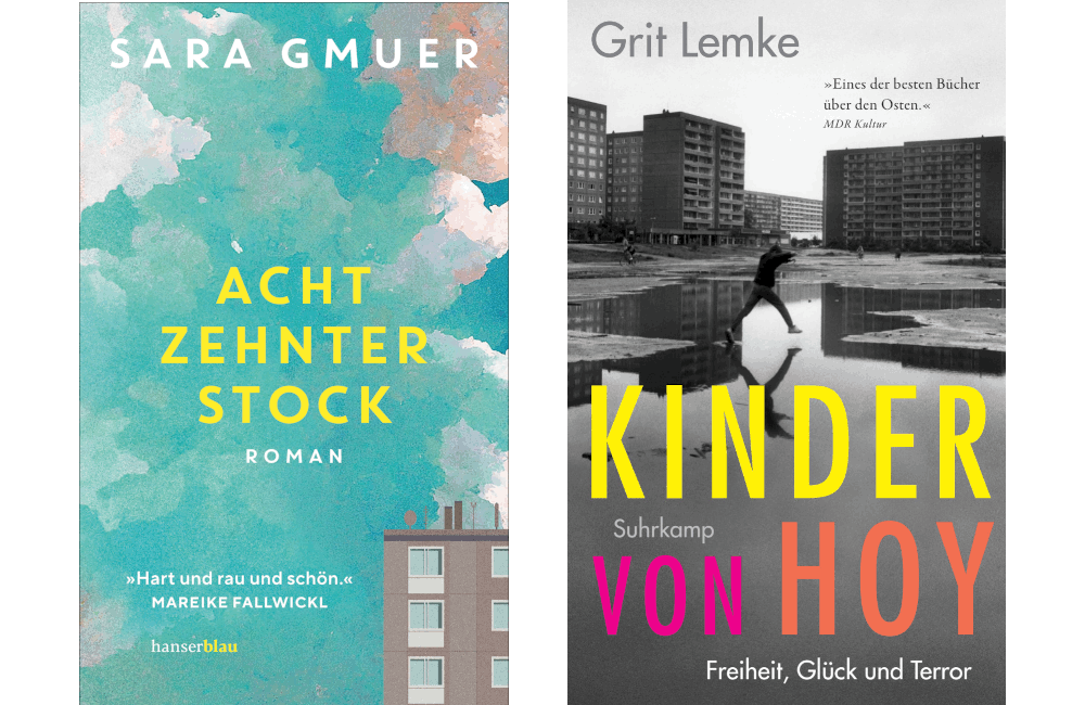 Die Cover beider Bücher nebeneinander mit Bildern von Plattenbauten