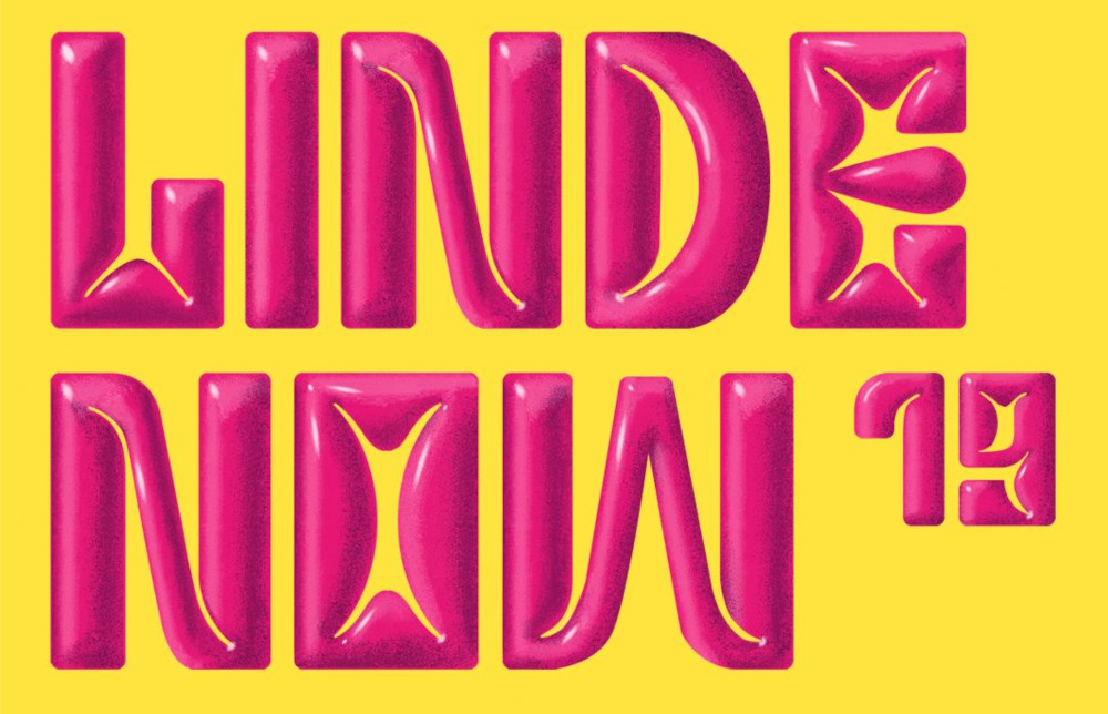 Die Grafik zur Ausstellung zeigt den Schriftzug "LINDENOW 19" pink auf gelbem Hintergrund.