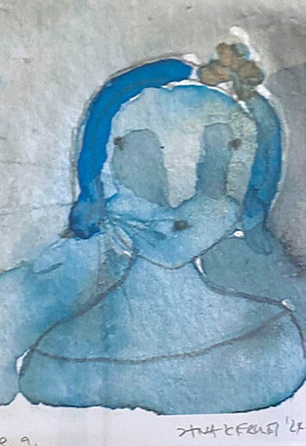Grafik eines stilisierten Frauenportraits in Blautönen