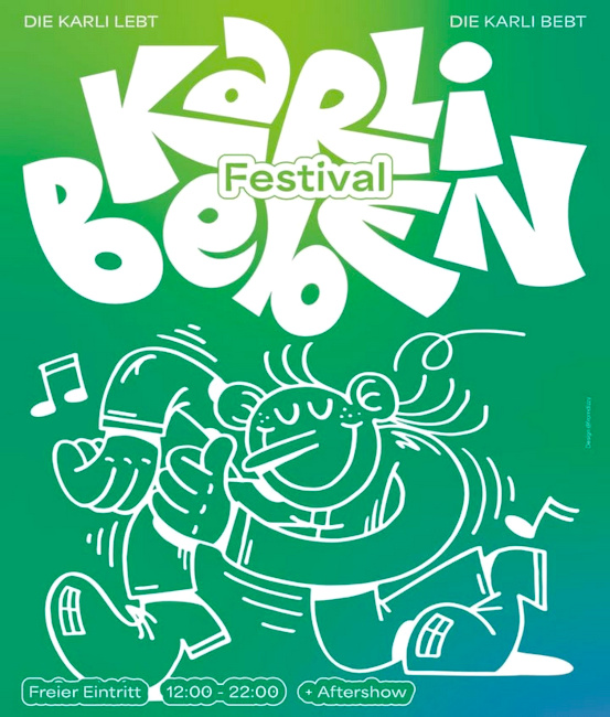 Das Plakat zum Karlibeben zeigt eine Comicfigur und Noten
