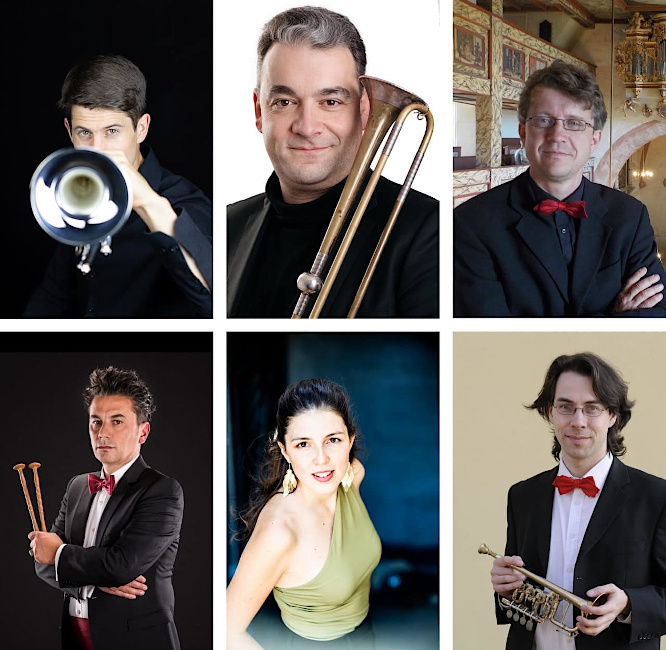Sechs Fotos der Musikerinnen und Musiker des Ensembles wurden zu einer Collage zusammengestellt.