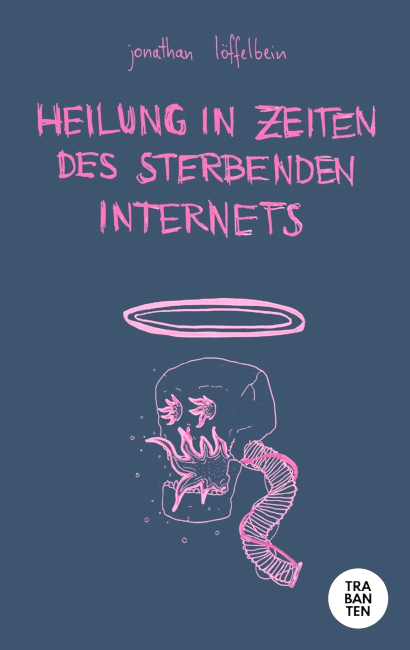 Das Buchcover zeigt einen gezeichneten Totenkopf mit Heiligenschein, aus dessen Mund- und Augenhölen Flammen schlagen.