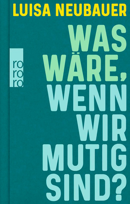 Die Schrift auf dem einfarbigen Buchcover ist in Gel-, Grün- und Blautönen gehalten.