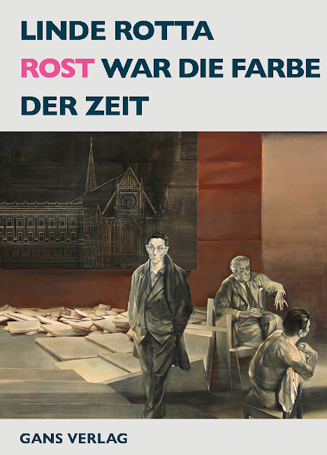 Buchcover mit einem Ausschnitt aus dem Gemälde mit einem blassen jungrn Mann vor einer historischen Ansicht der Universität Leipzig und der Pauliner Kirche