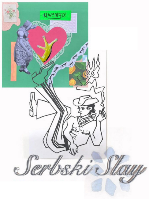Die Grafik zur Ausstellung ist eine Collage, die unter anderem einen Frosch mit einem roten Herz und einen rauchenden Cowboy zeigt.