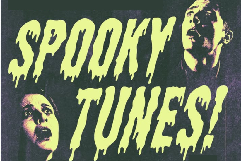 Grafik mit dem Schriftzug "Spooky Tunes" und zwei erschreckten Gesichtern