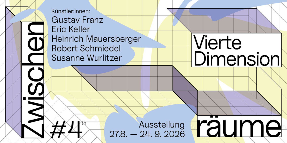 Die Grafik zur Ausstellung erzeugt mit einfachen Linien und geometrischen Figuren die Illusion von Räumlichkeit.